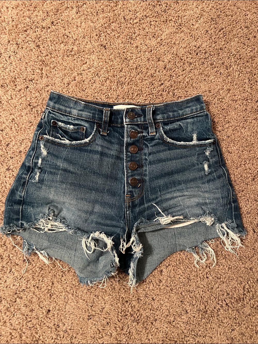 Abercrombie & Fitch Distressed Button-Front Denim Shorts - Blue